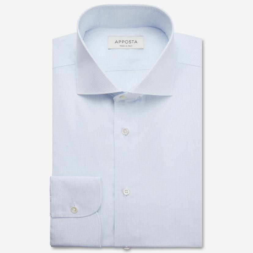 Shirt  small check  light blue cotton poplin giza 87, collar style  spread collar - Product image