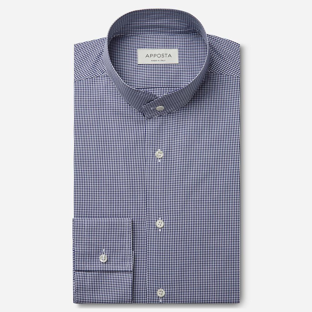 Shirt  small check  light blue cotton plain, collar style  angled band collar
