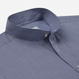 Shirt  small check  light blue cotton plain, collar style  angled band collar - Image 2