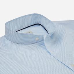 Shirt  striped  light blue cotton fil-&#224;-fil, collar style  angled band collar - Image 2