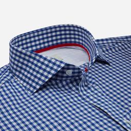 Shirt  small check  light blue cotton plain double twisted, collar style  updated spread collar with short points - Image 2
