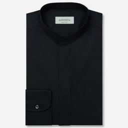 Shirt  solid  black cotton poplin double twisted, collar style  band collar without button - Image 1