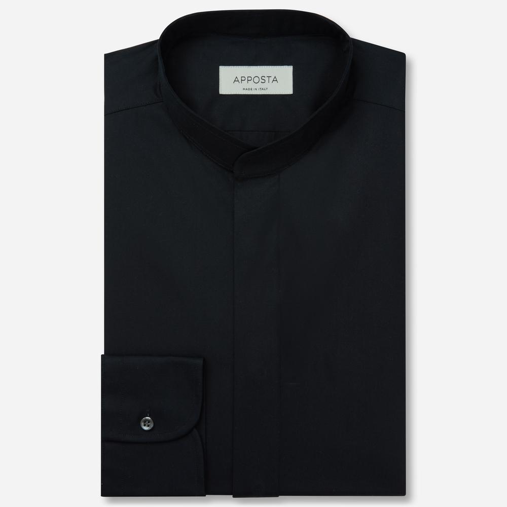 Shirt  solid  black cotton poplin double twisted giza 45, collar style  band collar without button