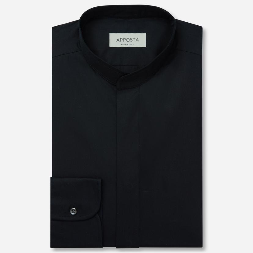 Shirt  solid  black cotton poplin double twisted giza 45, collar style  band collar without button - Product image