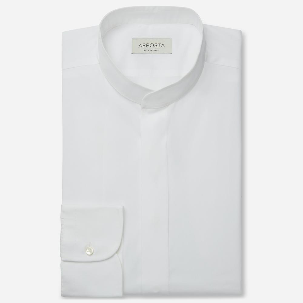 Shirt  solid  white cotton twill double twisted, collar style  band collar without button