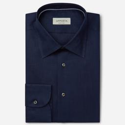 Shirt  solid  navy blue linen plain, collar style  low straight point collar - Image 1