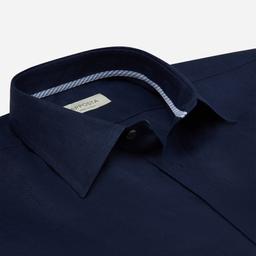 Shirt  solid  navy blue linen plain, collar style  low straight point collar - Image 2