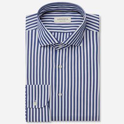 Shirt  striped  navy blue cotton poplin double twisted, collar style  lower spread collar - Image 1