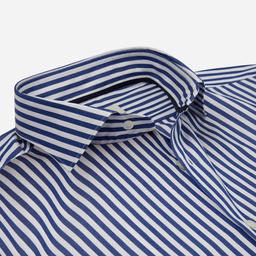 Shirt  striped  navy blue cotton poplin double twisted, collar style  lower spread collar - Image 2