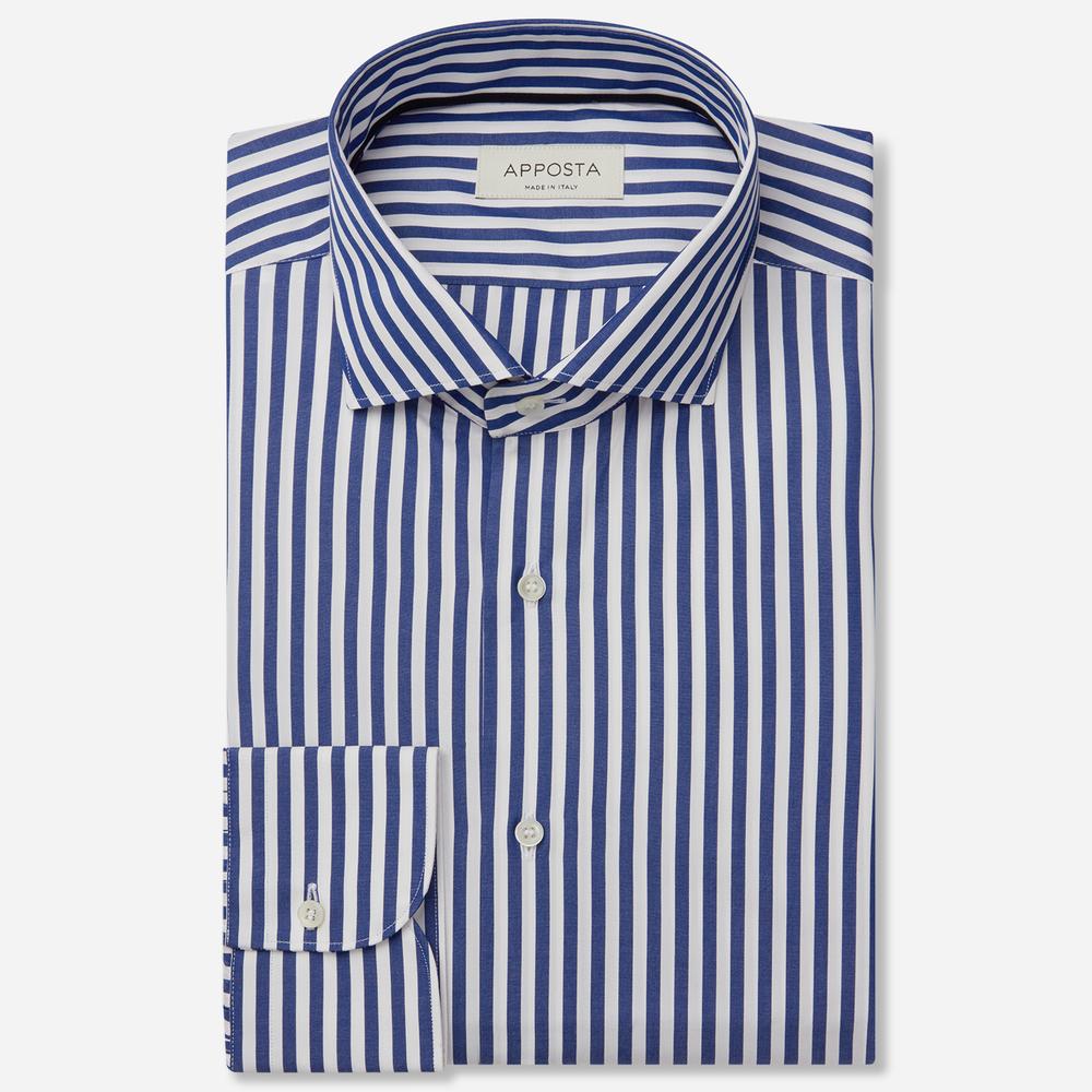 Shirt  striped  navy blue cotton poplin, collar style  lower spread collar