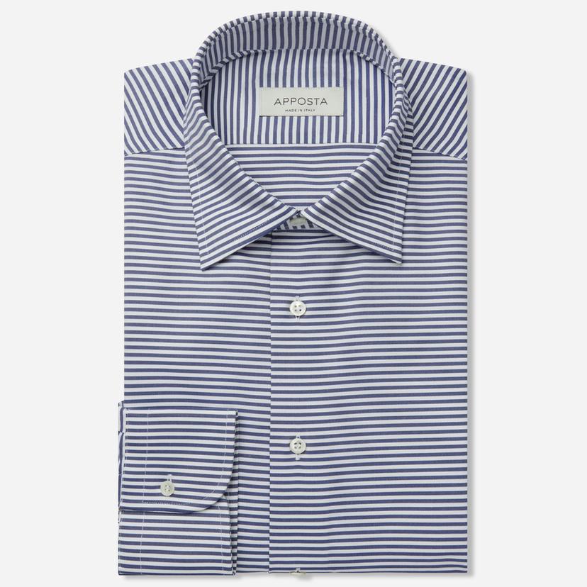 Shirt  striped  navy blue cotton oxford double twisted, collar style  hidden button down collar - Product image