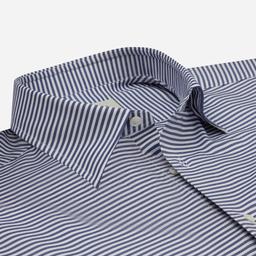 Shirt  striped  navy blue cotton oxford double twisted, collar style  hidden button down collar - Image 2