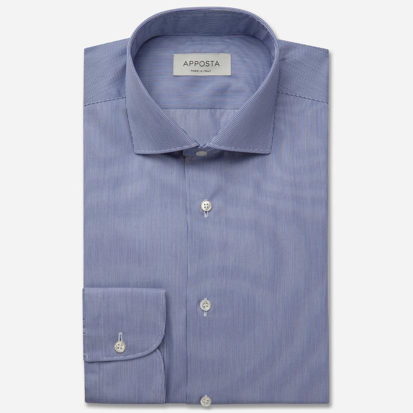 Shirt  hairline stripe  navy blue wrinkle-free cotton twill double twisted, collar style  lower spread collar - Product image