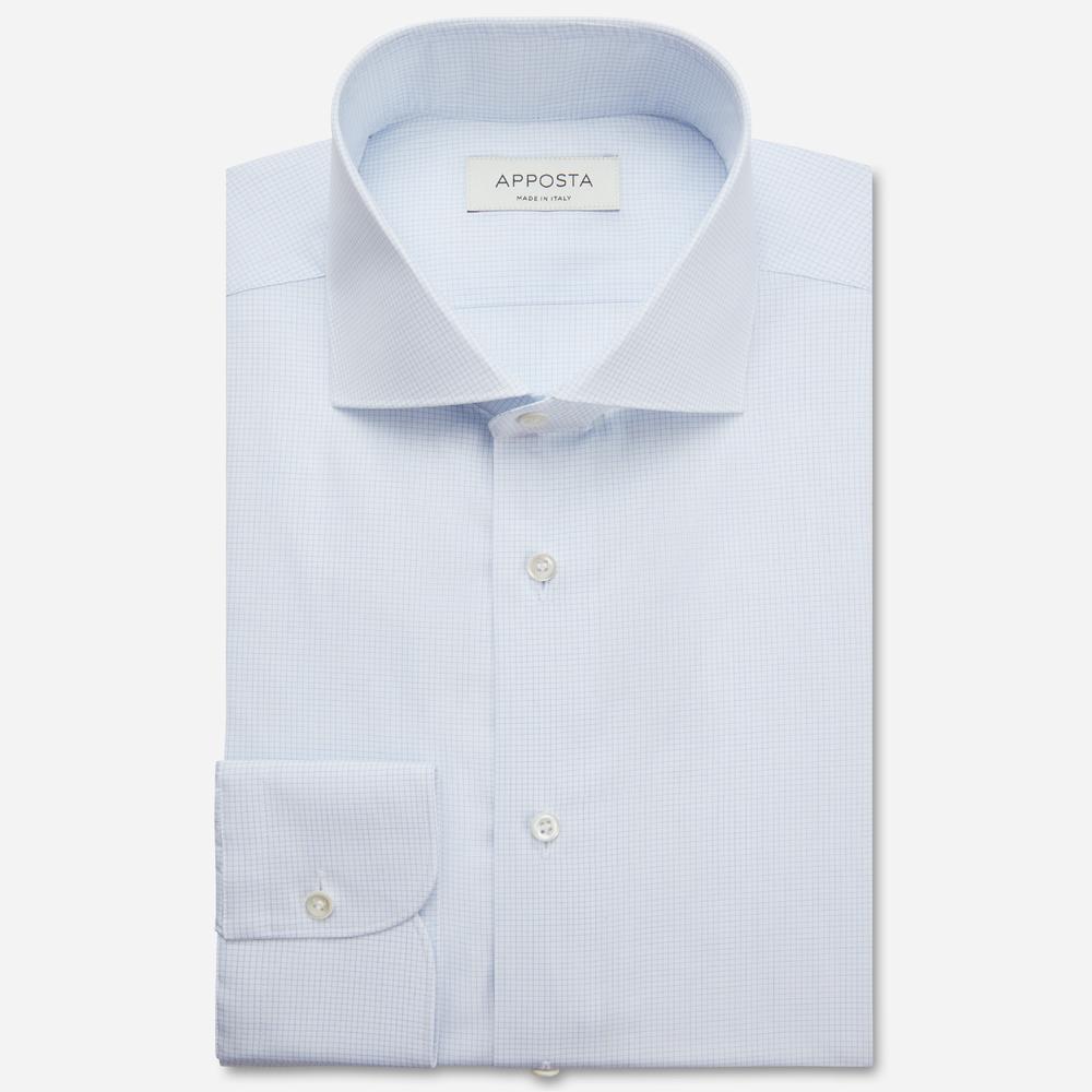 Shirt  small check  light blue cotton poplin giza 87, collar style  lower spread collar