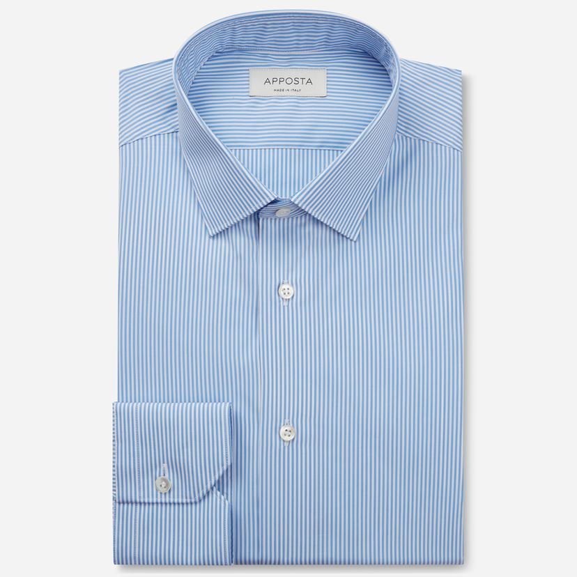 Shirt  striped  light blue cotton poplin, collar style  low straight point collar - Product image