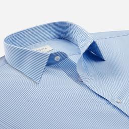 Shirt  striped  light blue cotton poplin, collar style  low straight point collar - Image 2