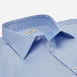 Shirt  solid  light blue wrinkle-free cotton twill double twisted, collar style  low straight point collar - Image 2