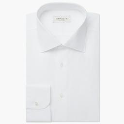 Shirt  solid  white stretch cotton poplin, collar style  semi-spread collar - Image 1