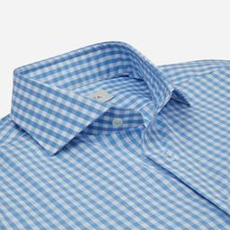 Shirt  gingham check  light blue cotton zephyr, collar style  semi-spread collar - Image 2