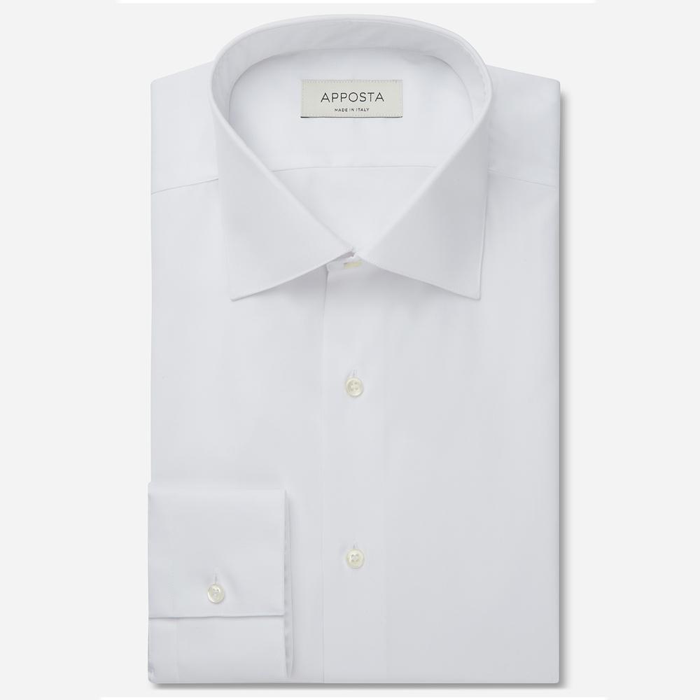 Shirt  solid  white cotton twill double twisted, collar style  semi-spread collar