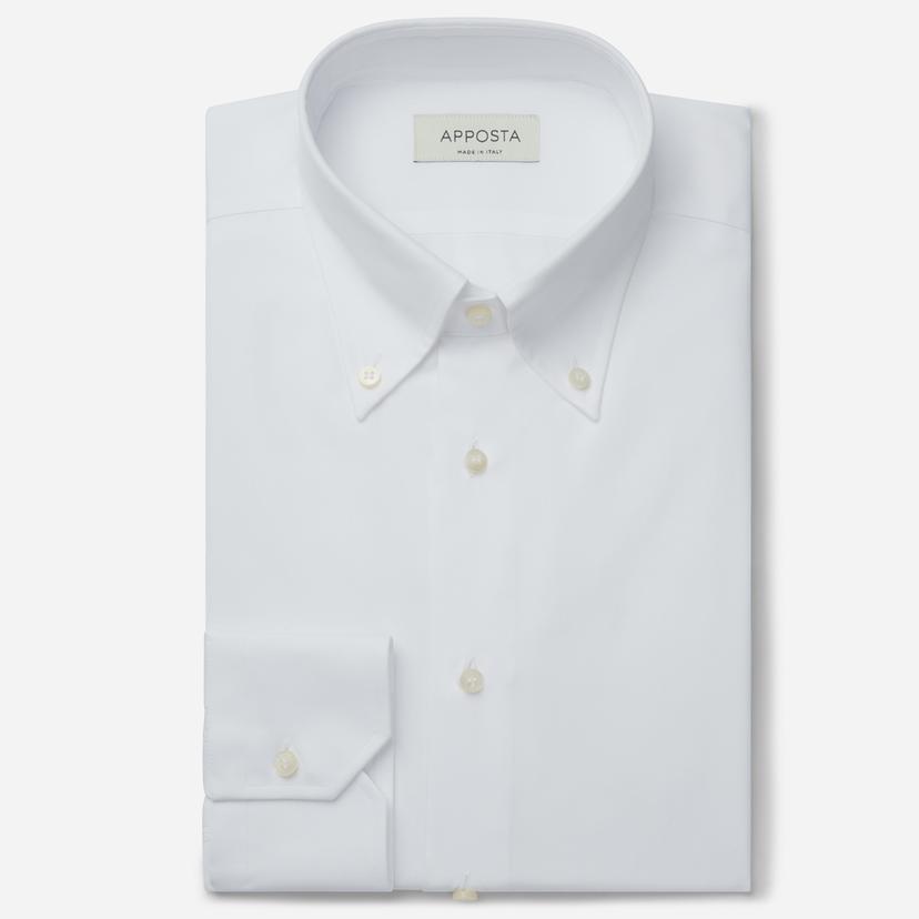 Shirt  solid  white cotton poplin double twisted, collar style  button-down collar - Product image