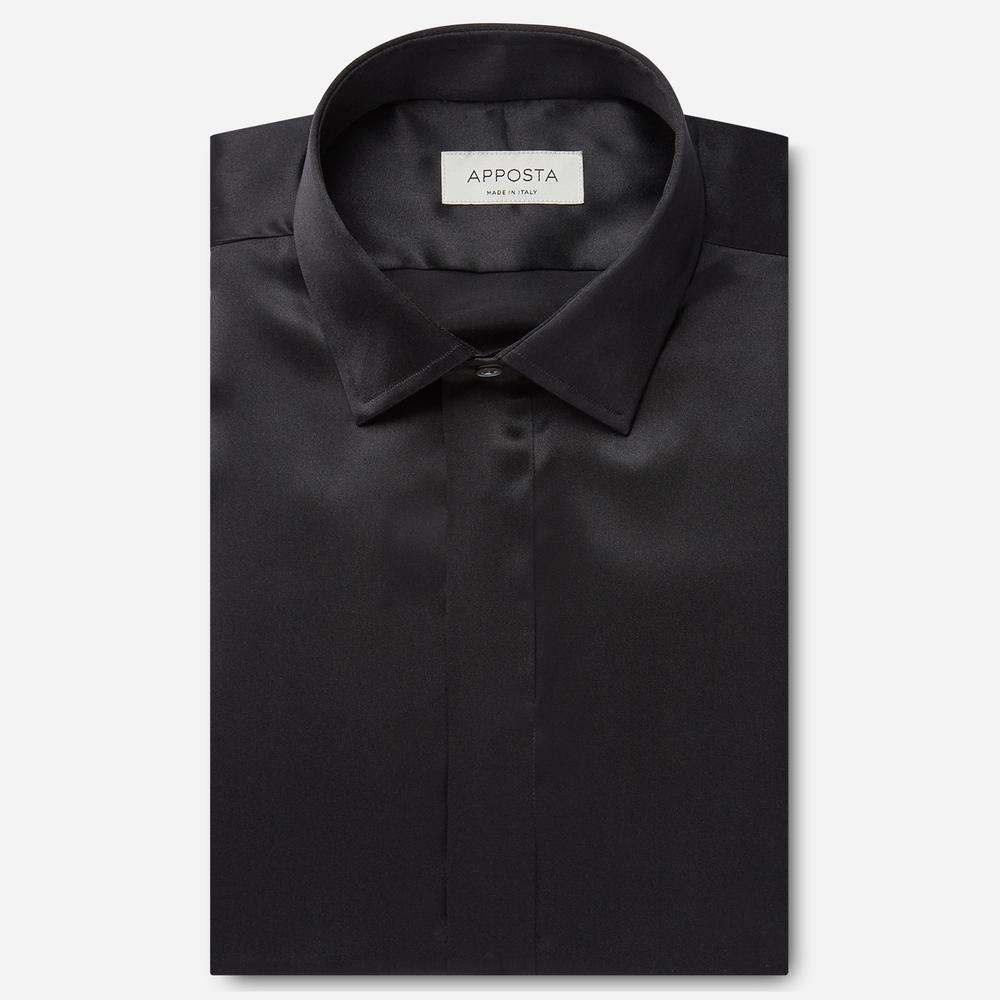 Shirt  solid  black silk poplin, collar style  updated straight point collar with short points, cuff  french cuff (cufflinks)