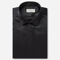 Shirt  solid  black silk poplin, collar style  updated straight point collar with short points, cuff  french cuff (cufflinks) - Image 1