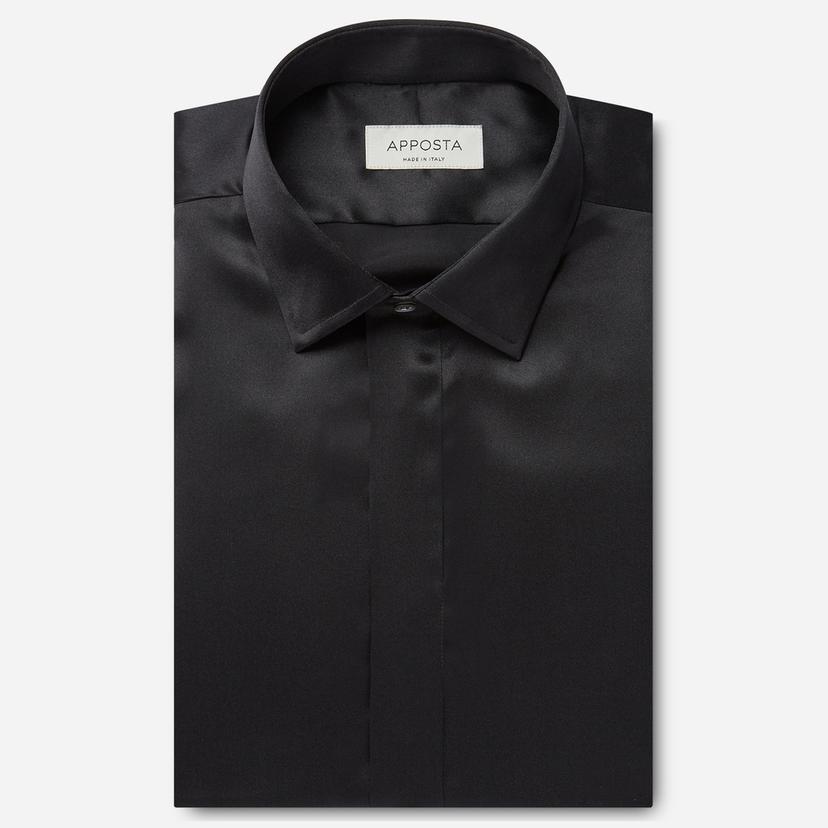 Shirt  solid  black silk poplin, collar style  updated straight point collar with short points, cuff  french cuff (cufflinks) - Product image