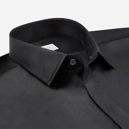Shirt  solid  black silk poplin, collar style  updated straight point collar with short points, cuff  french cuff (cufflinks) - Image 2