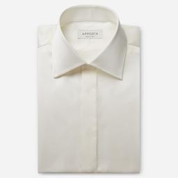 Shirt  solid  ivory silk poplin, collar style  formal straight point collar, cuff  french cuff (cufflinks) - Image 1