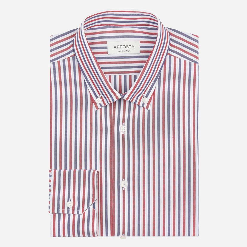 Shirt  striped  red cotton plain, collar style  small button-down collar - Product image