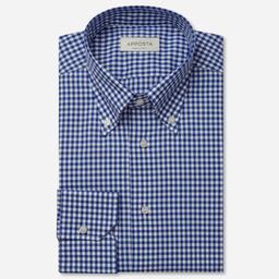 Shirt  gingham check  light blue cotton zephyr, collar style  button-down collar - Image 1
