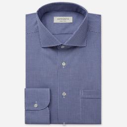 Shirt  small check  navy blue cotton poplin double twisted, collar style  updated spread collar with short points - Image 1