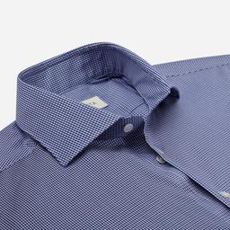 Shirt  small check  navy blue cotton poplin double twisted, collar style  updated spread collar with short points - Image 2
