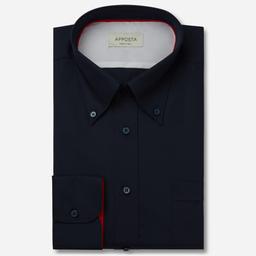 Shirt  solid  navy blue cotton satin, collar style  high button-down collar - Image 1