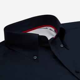 Shirt  solid  navy blue cotton satin, collar style  high button-down collar - Image 2