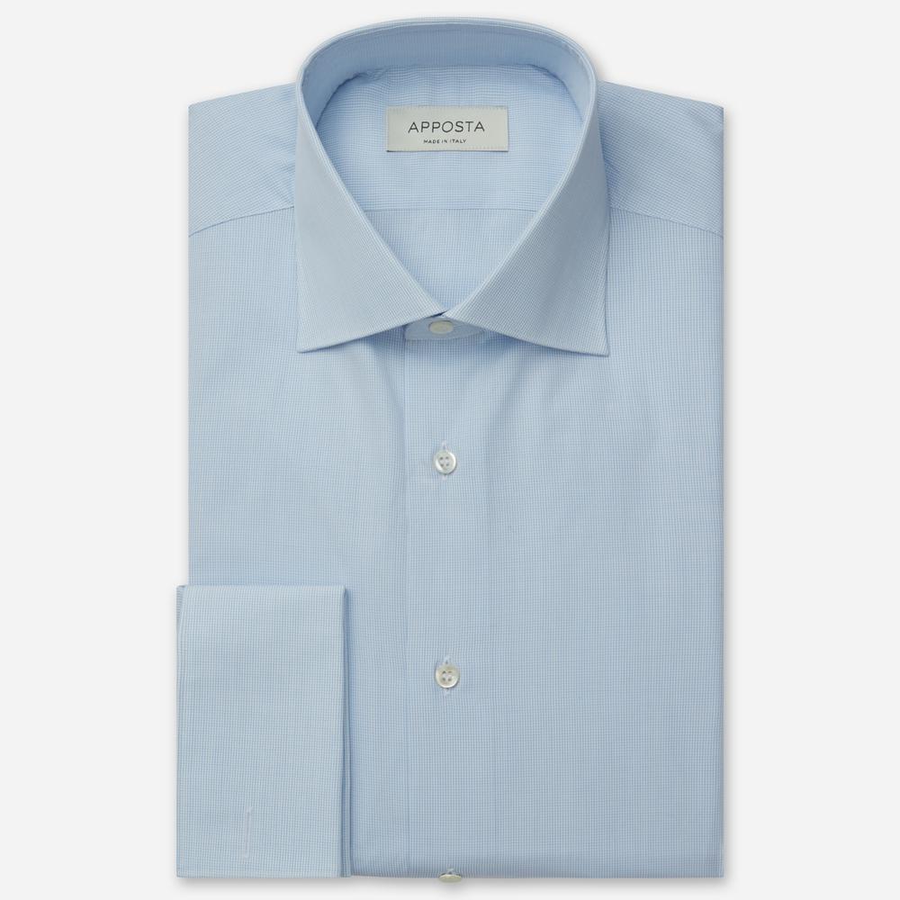 Shirt  small check  light blue cotton plain, collar style  semi-spread collar, cuff  french cuff (cufflinks) - Product image