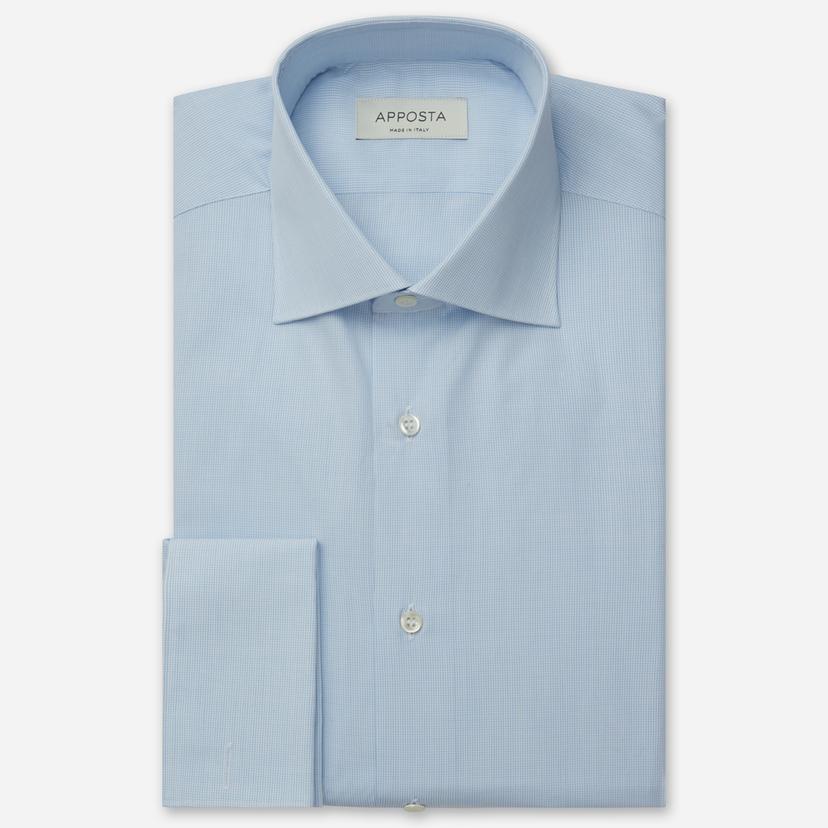 Shirt  small check  light blue cotton plain, collar style  semi-spread collar, cuff  french cuff (cufflinks) - Product image