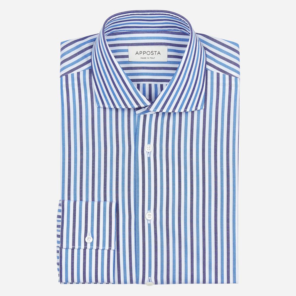 Shirt  striped  navy blue cotton plain, collar style  lower spread collar - Product image