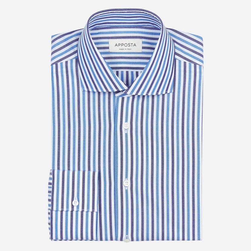 Shirt  striped  navy blue cotton plain, collar style  lower spread collar - Product image