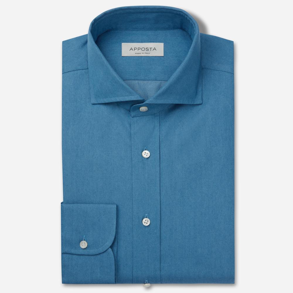 Shirt  solid  light blue cotton denim, collar style  lower spread collar