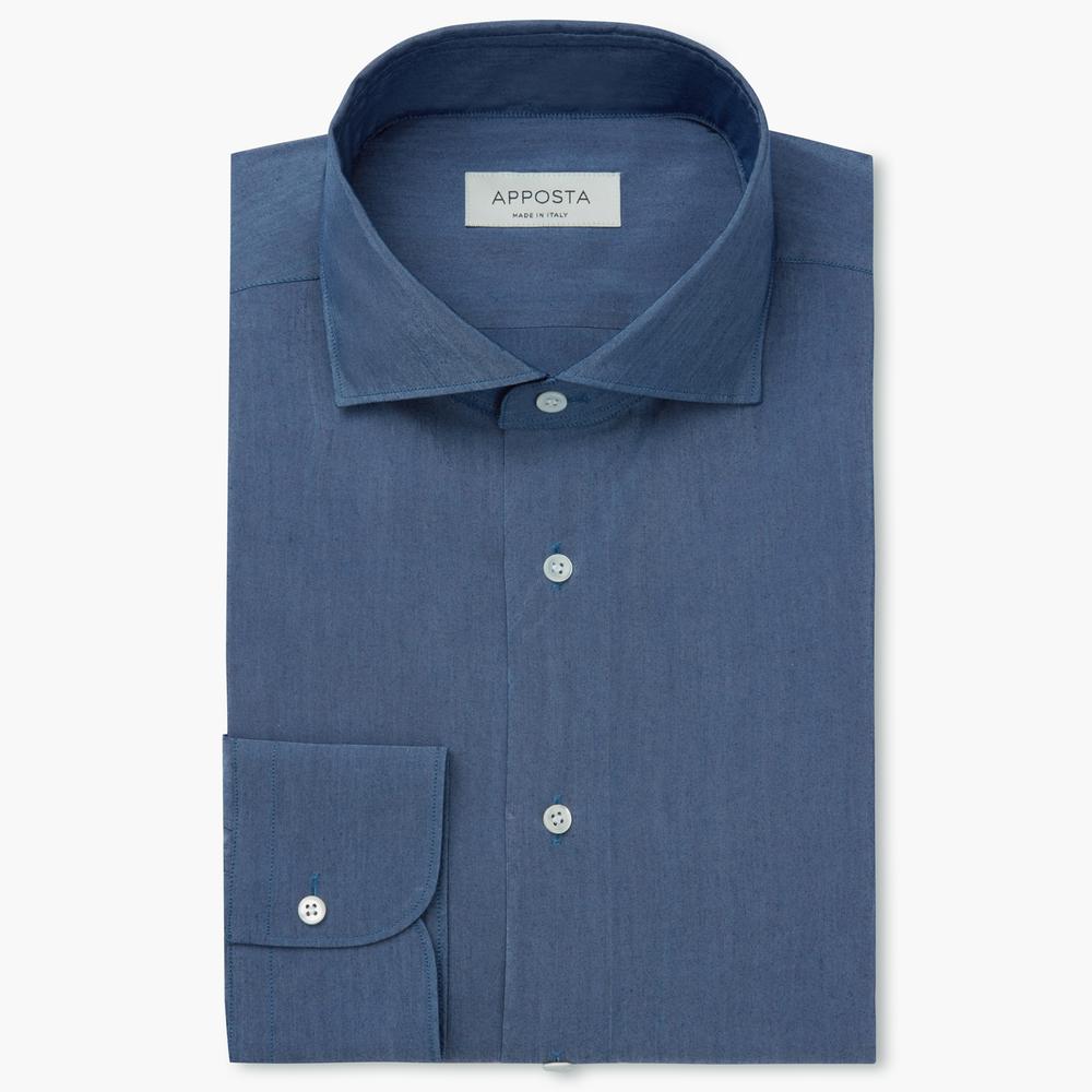 Shirt  solid  navy blue cotton denim, collar style  lower spread collar