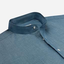 Shirt  solid  navy blue linen denim normandy linen, collar style  band collar - Image 2