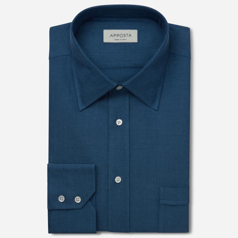 Shirt  solid  navy blue cotton denim, collar style  low straight point collar - Product image