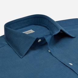 Shirt  solid  navy blue cotton denim, collar style  low straight point collar - Image 2