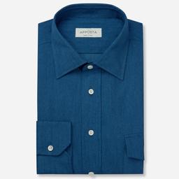 Shirt  solid  navy blue cotton denim, collar style  low straight point collar - Image 1