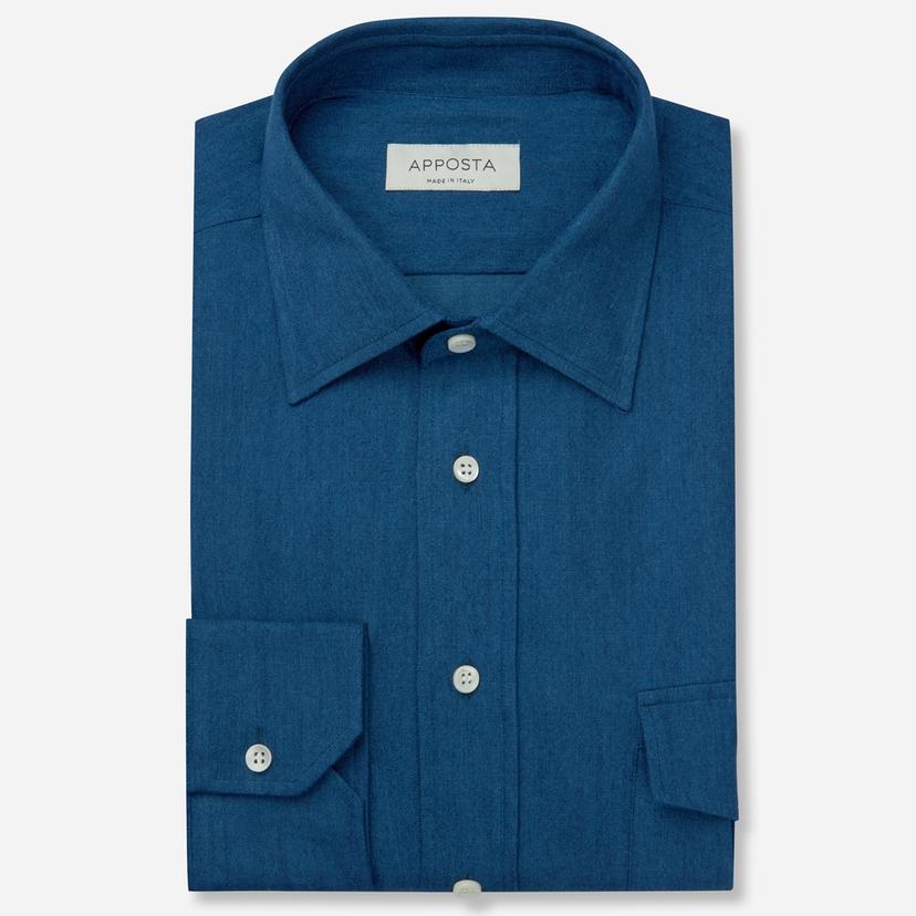 Shirt  solid  navy blue cotton denim, collar style  low straight point collar - Product image