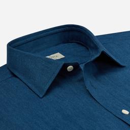 Shirt  solid  navy blue cotton denim, collar style  low straight point collar - Image 2