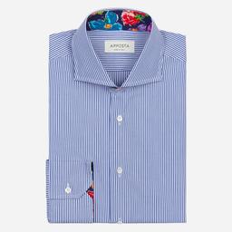 Shirt  striped  light blue cotton fil-&#224;-fil, collar style  lower spread collar - Image 1