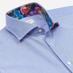 Shirt  striped  light blue cotton fil-&#224;-fil, collar style  lower spread collar - Image 2